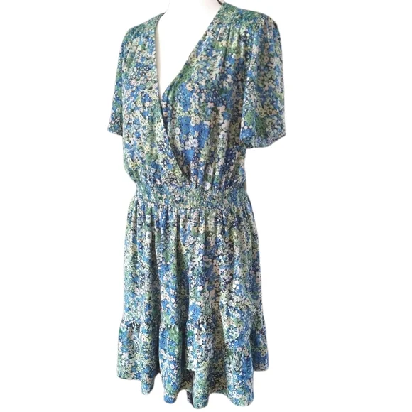 🌿🦋19 Cooper XL Floral Wrap Top Elastic Waist Tiered Ruffle Hem Babydoll Dress - Picture 3 of 8